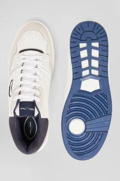 Basket en cuir blanches et bleu marine EP10