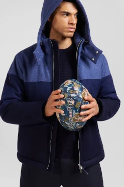 Blouson zippé à capuche en jersey de laine bleu marine