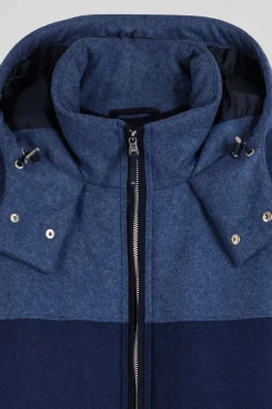 Blouson zippé à capuche en jersey de laine bleu marine