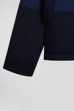 Blouson zippé à capuche en jersey de laine bleu marine