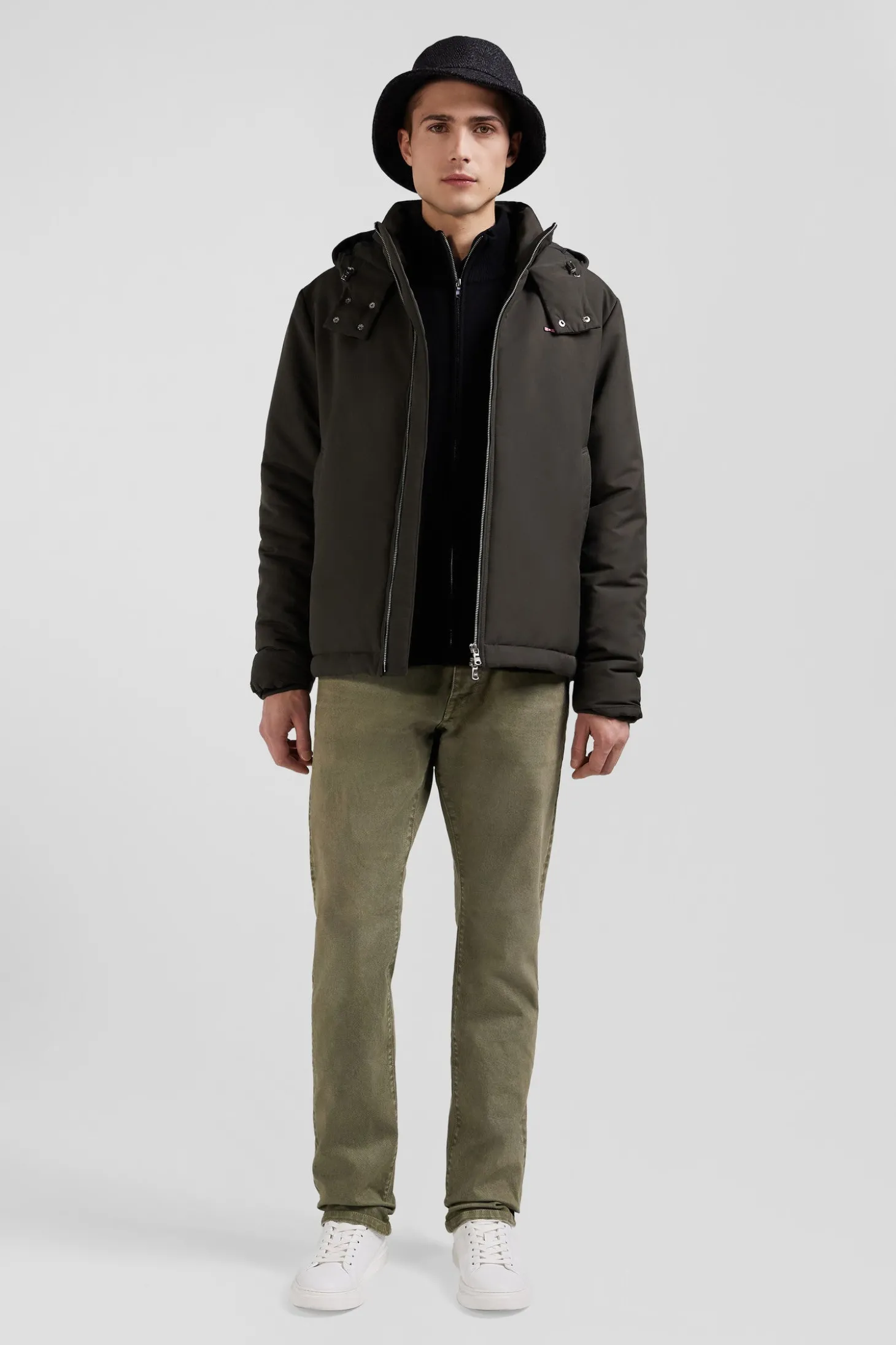 Blouson zippé à capuche kaki