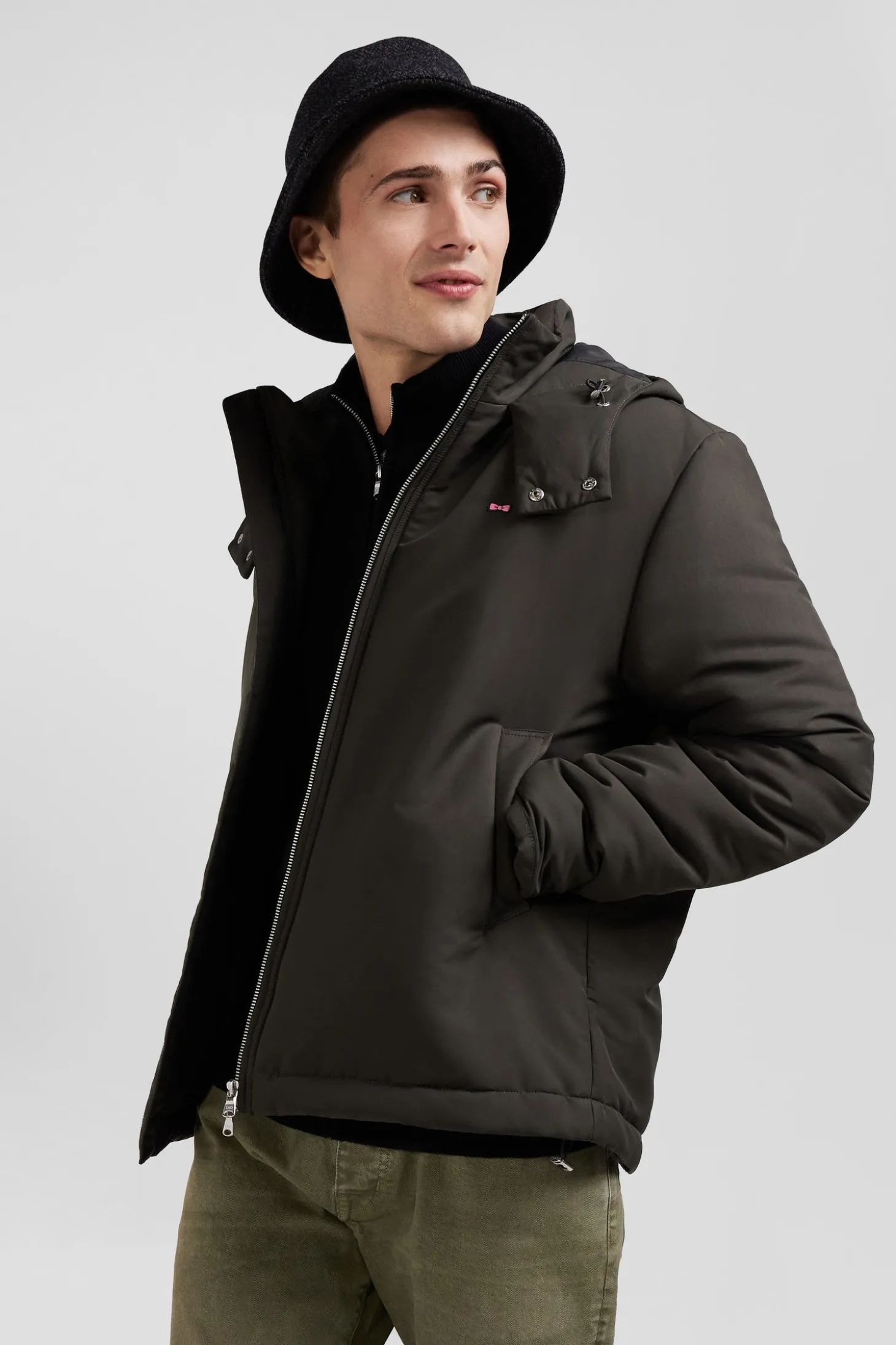 Blouson zippé à capuche kaki