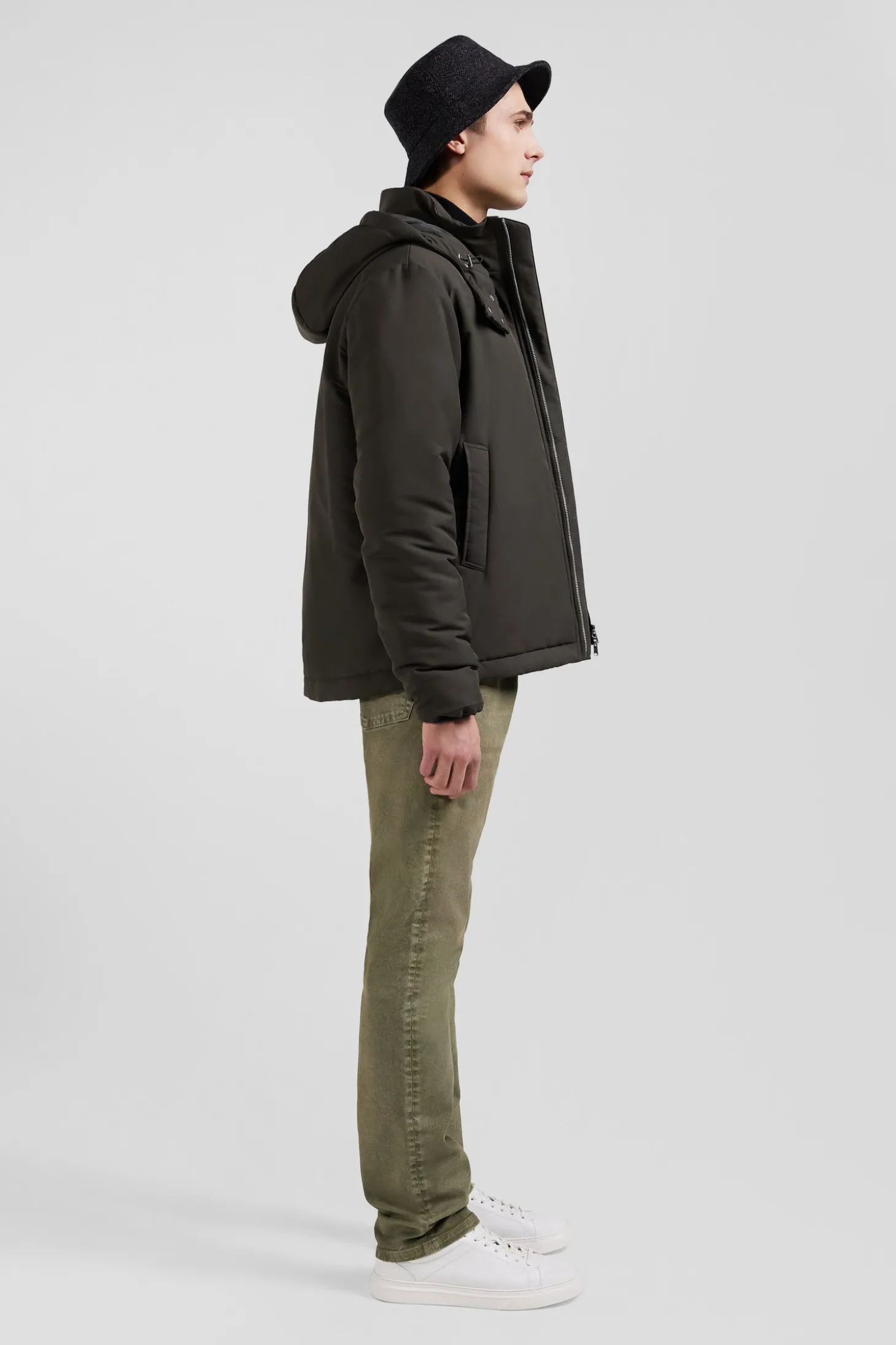 Blouson zippé à capuche kaki