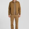 Blouson zippé à col chemise en gabardine de coton camel