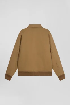 Blouson zippé à col chemise en gabardine de coton camel