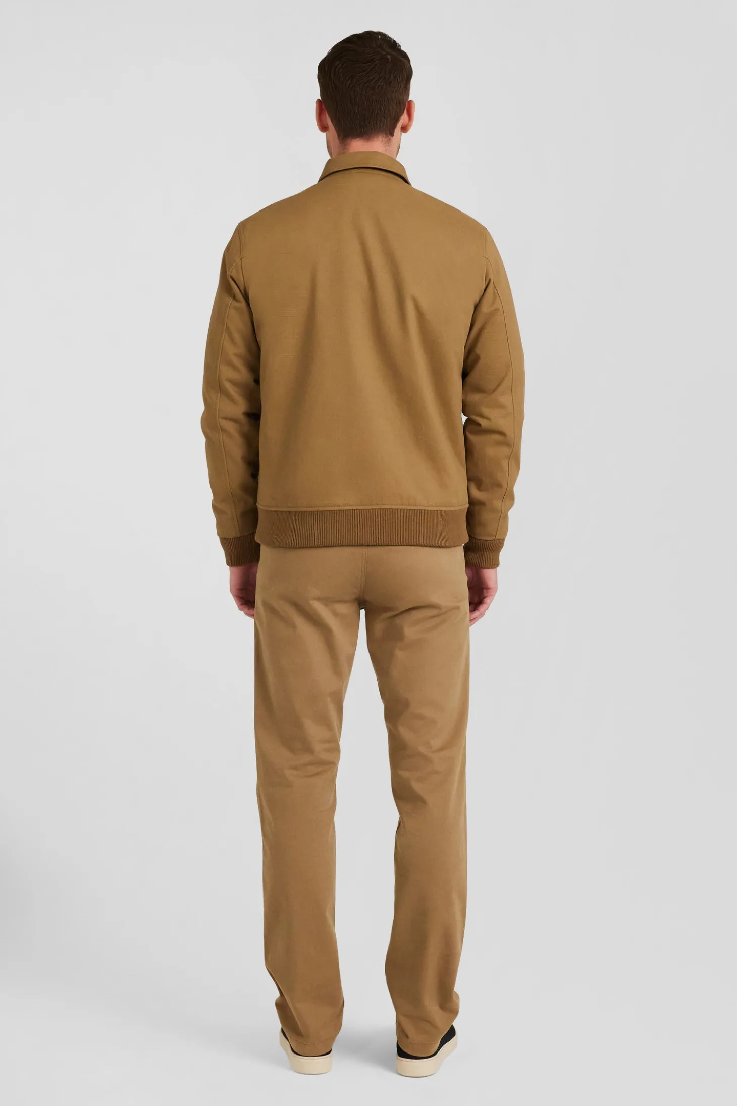 Blouson zippé à col chemise en gabardine de coton camel