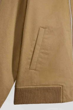 Blouson zippé à col chemise en gabardine de coton camel