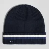 Bonnet en coton bleu marine à revers rayé