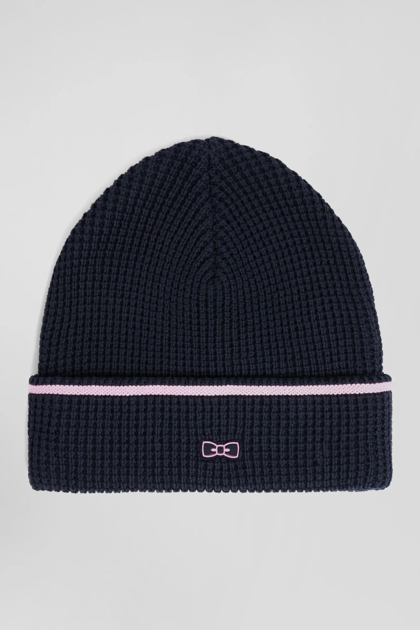 Bonnet en coton bleu marine détails roses