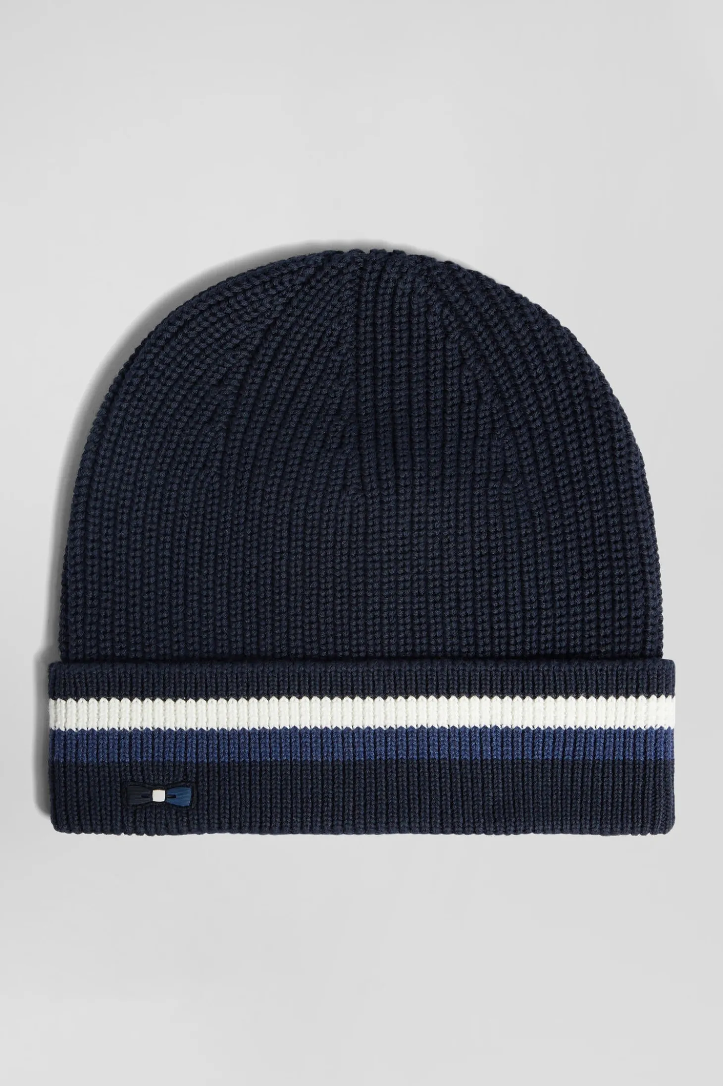 Bonnet en coton bleu marine à revers rayé