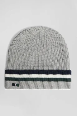 Bonnet en coton gris à revers rayé
