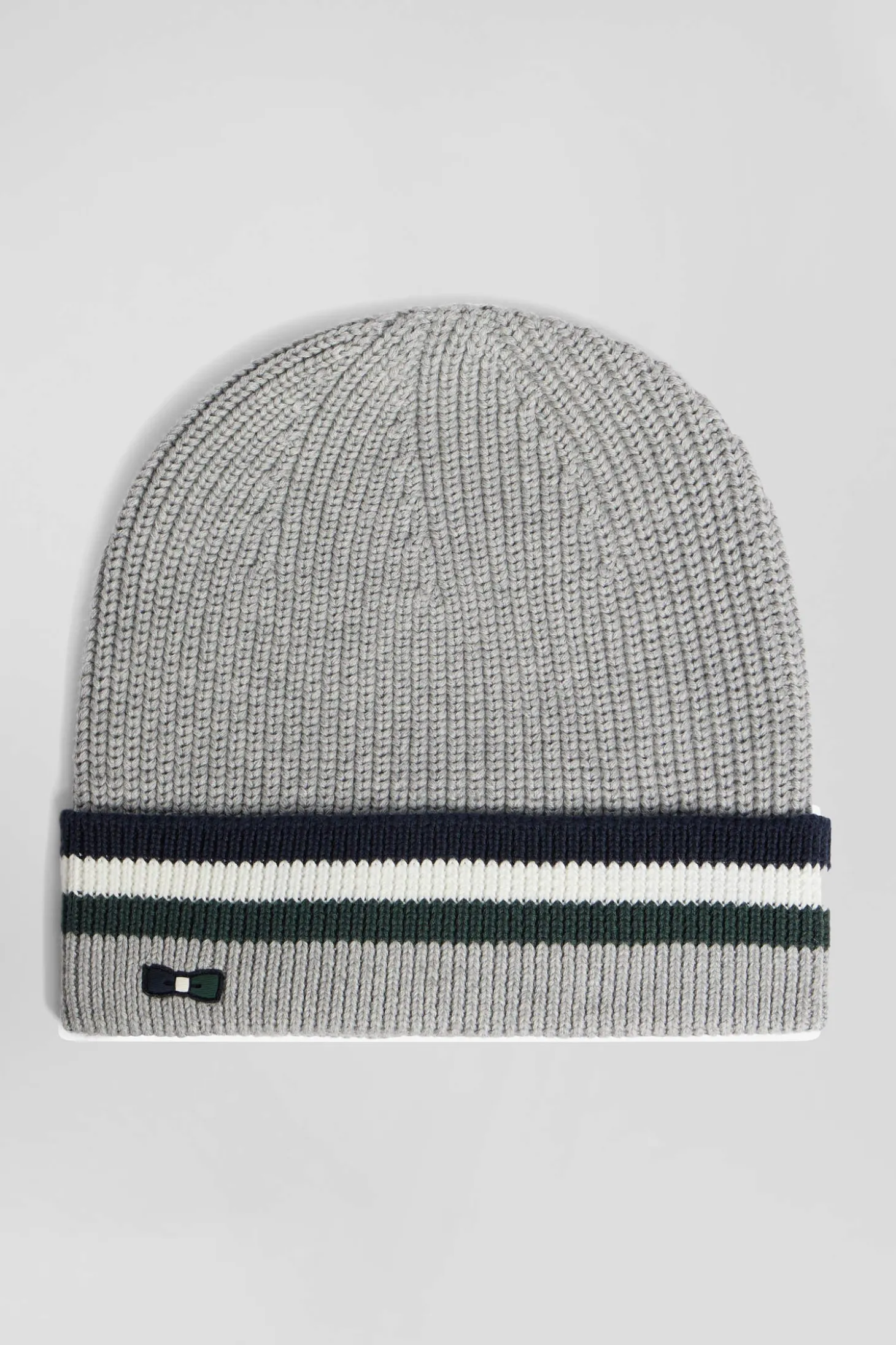 Bonnet en coton gris à revers rayé