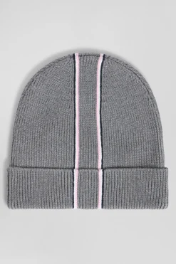 Bonnet en coton gris rayures roses et blanches