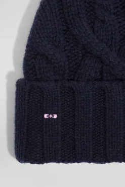 Bonnet en laine torsadée bleu marine