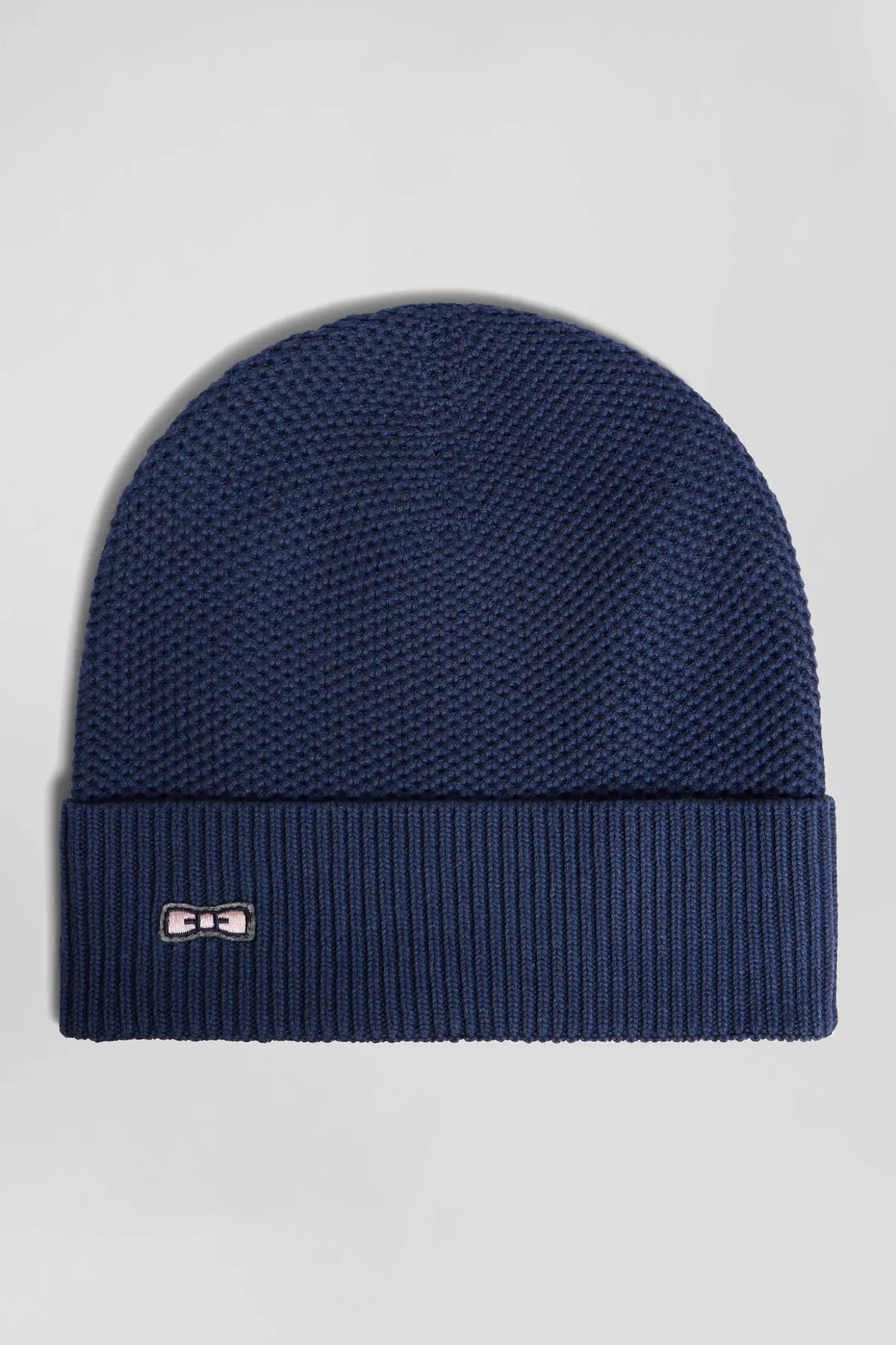 Bonnet uni en coton tricoté bleu marine