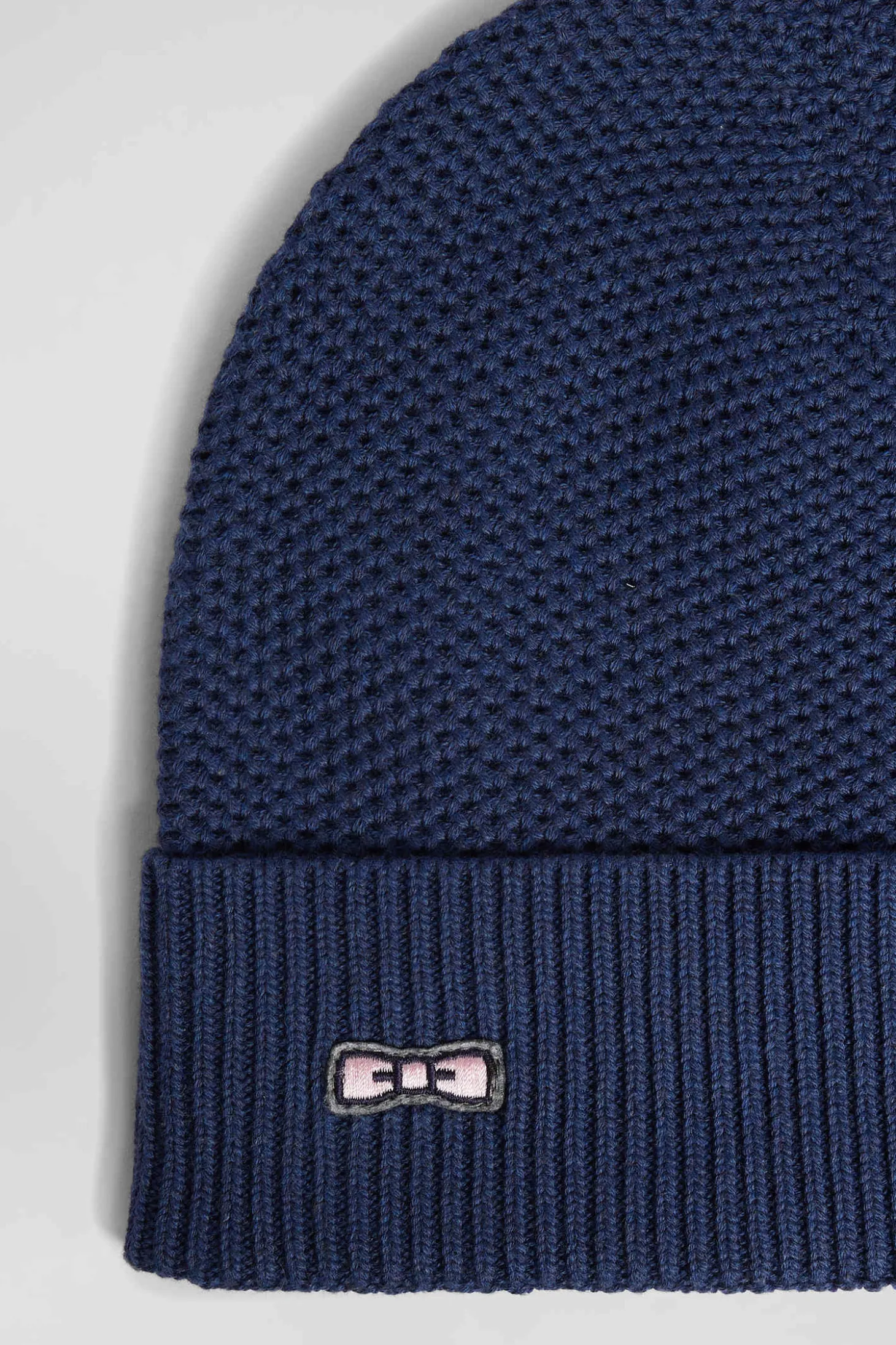 Bonnet uni en coton tricoté bleu marine