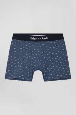 Boxer à micro motifs nœud papillon bleu et rose en coton stretch