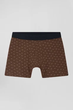 Boxer à micro motifs nœud papillon marron et rose en coton stretch