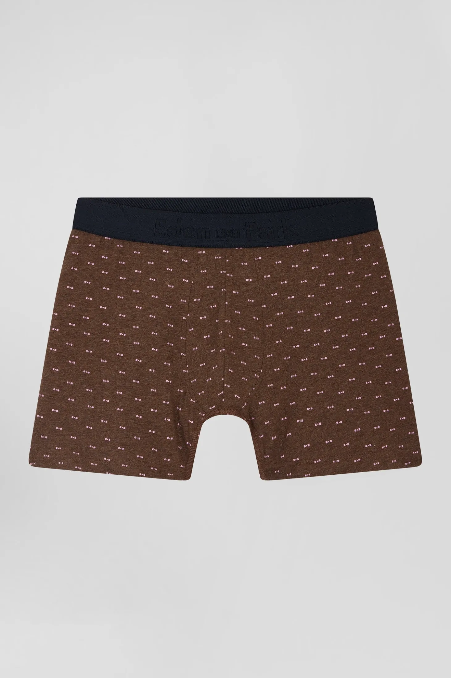 Boxer à micro motifs nœud papillon marron et rose en coton stretch