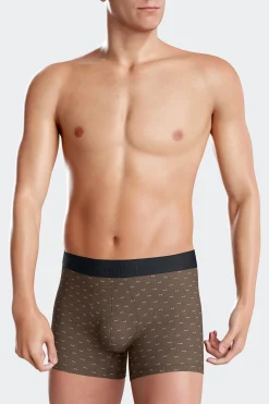 Boxer à micro motifs nœud papillon marron et rose en coton stretch