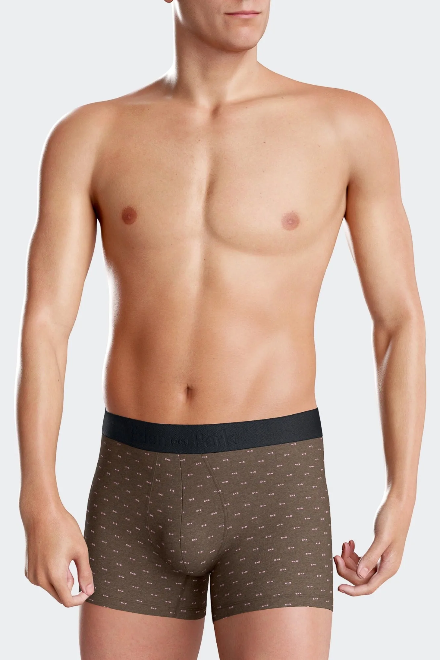 Boxer à micro motifs nœud papillon marron et rose en coton stretch