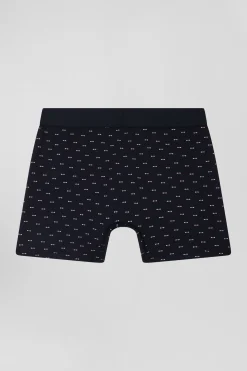 Boxer à micro motifs nœud papillon bleu marine et rose en coton stretch