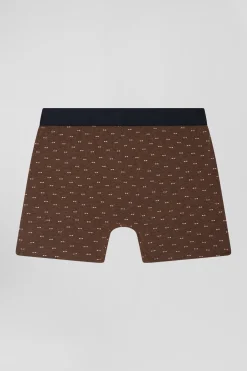 Boxer à micro motifs nœud papillon marron et rose en coton stretch