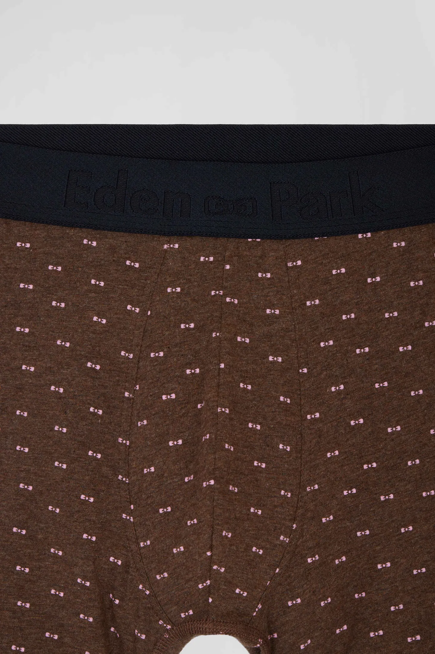 Boxer à micro motifs nœud papillon marron et rose en coton stretch