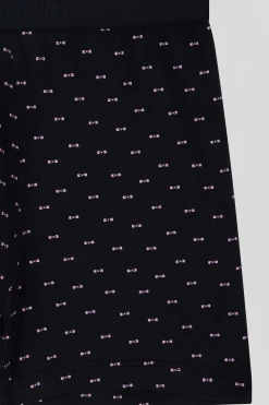 Boxer à micro motifs nœud papillon bleu marine et rose en coton stretch