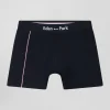 Boxer en coton stretch bleu marine à passepoil rose