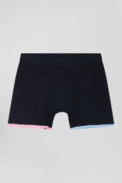 Boxer en coton stretch bleu marine liserés contrastés
