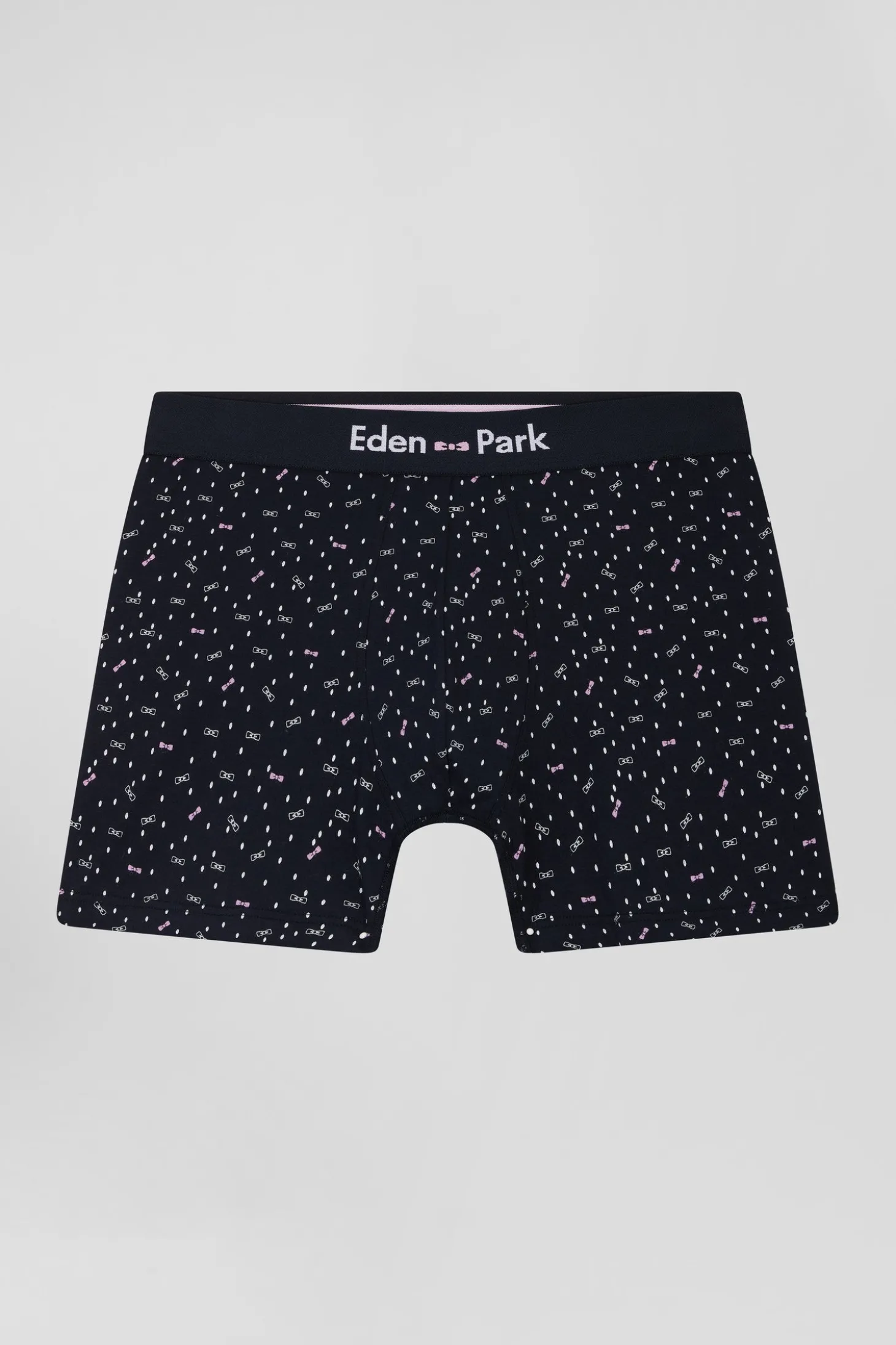 Boxer en coton stretch bleu marine micro-motifs nœuds papillon