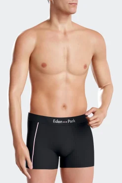 Boxer en coton stretch bleu marine à passepoil rose
