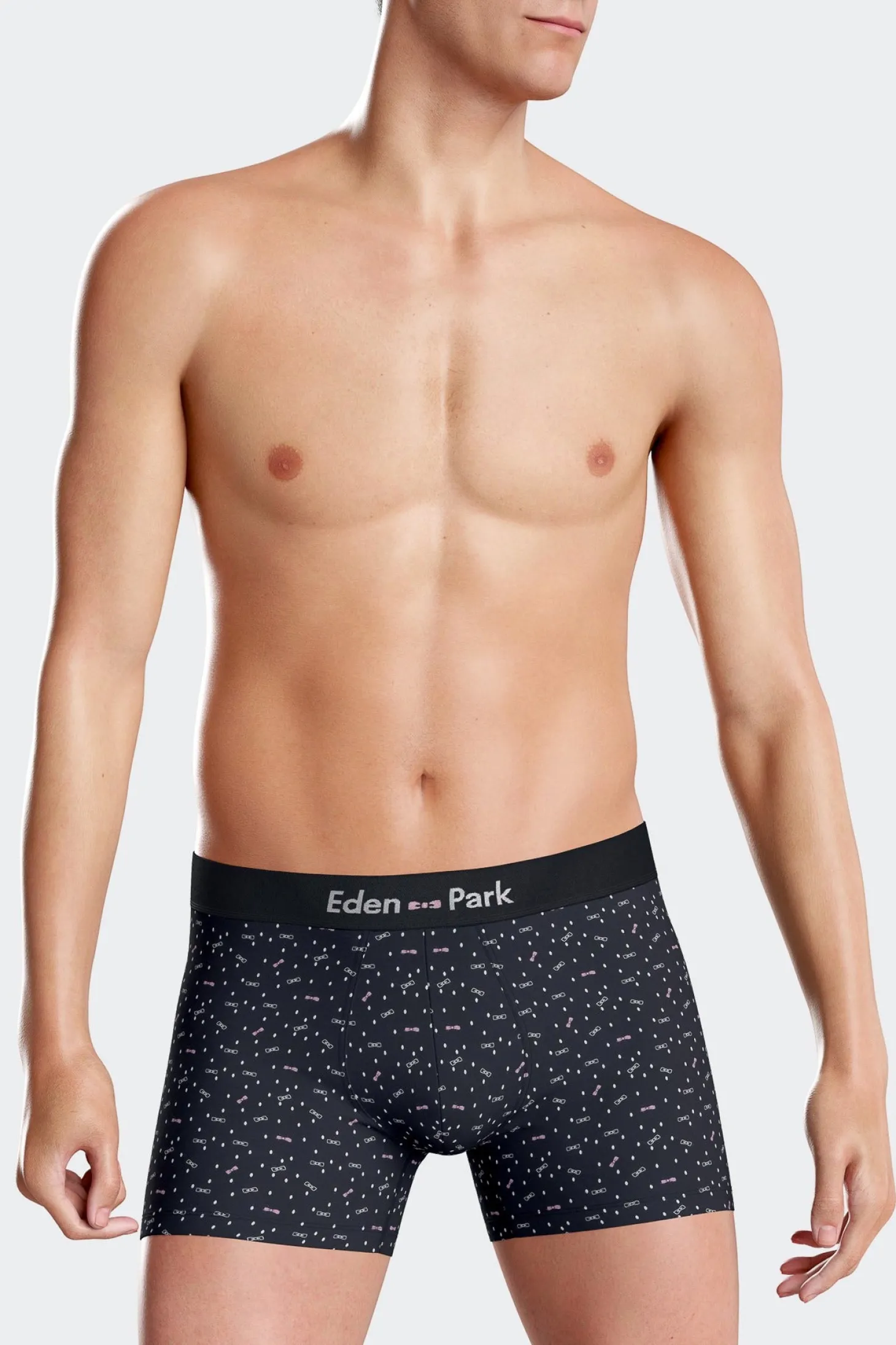 Boxer en coton stretch bleu marine micro-motifs nœuds papillon