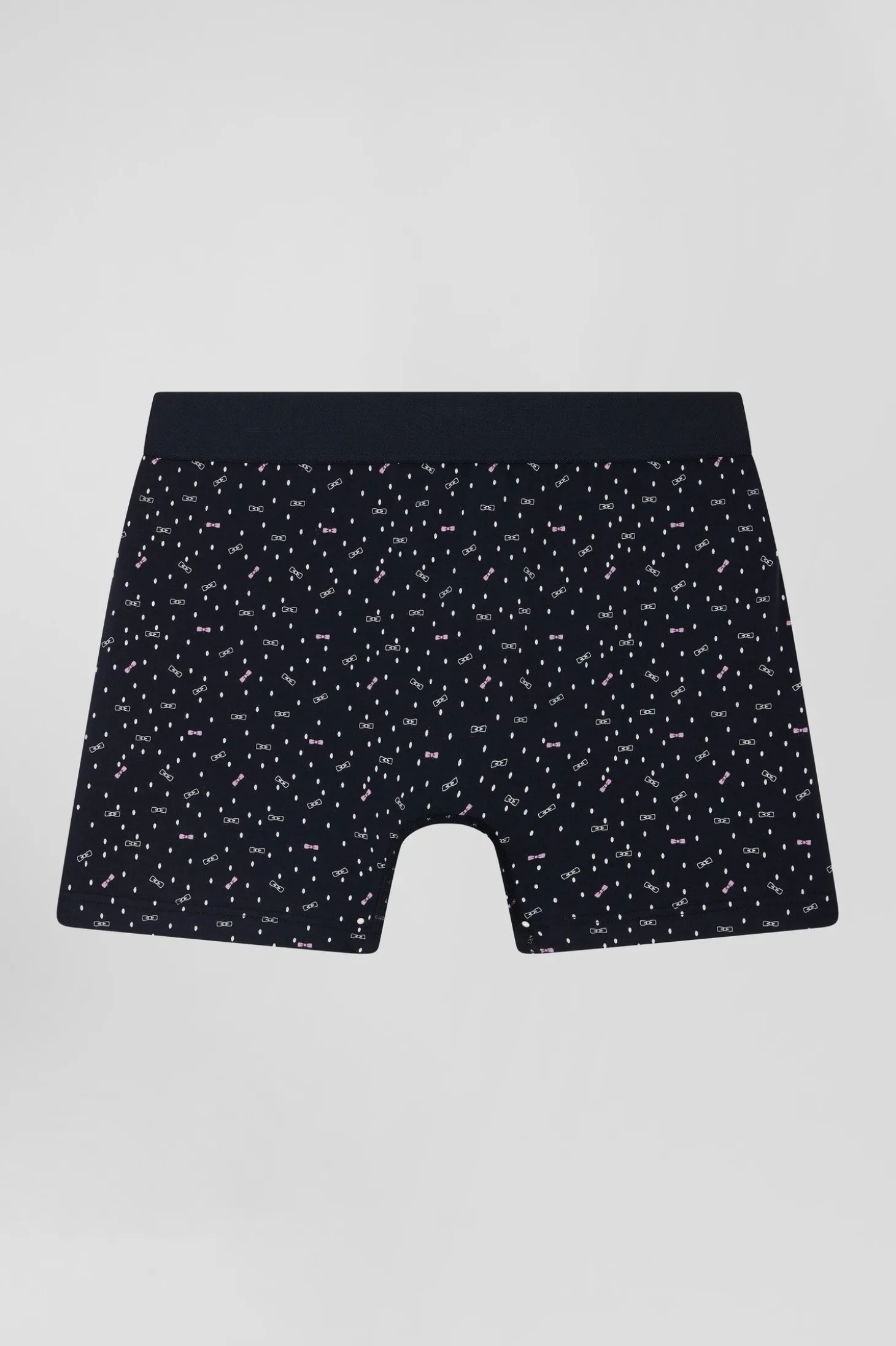 Boxer en coton stretch bleu marine micro-motifs nœuds papillon