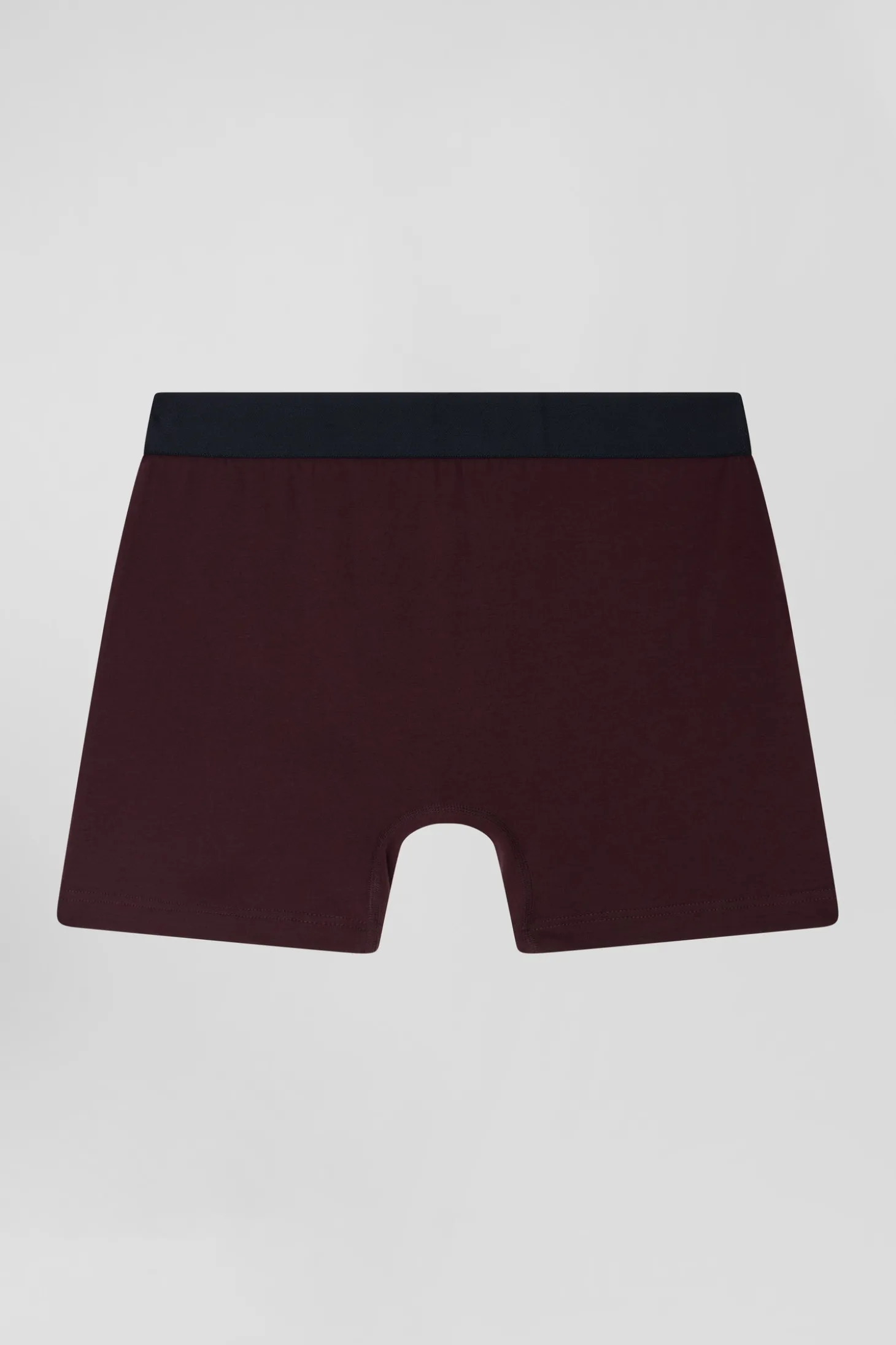 Boxer en coton stretch bordeaux à passepoil rose