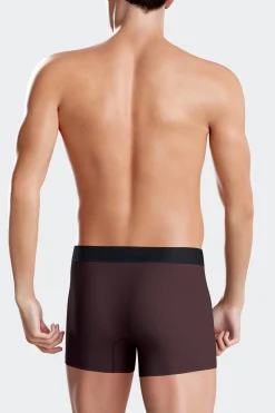 Boxer en coton stretch bordeaux à passepoil rose