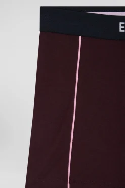 Boxer en coton stretch bordeaux à passepoil rose