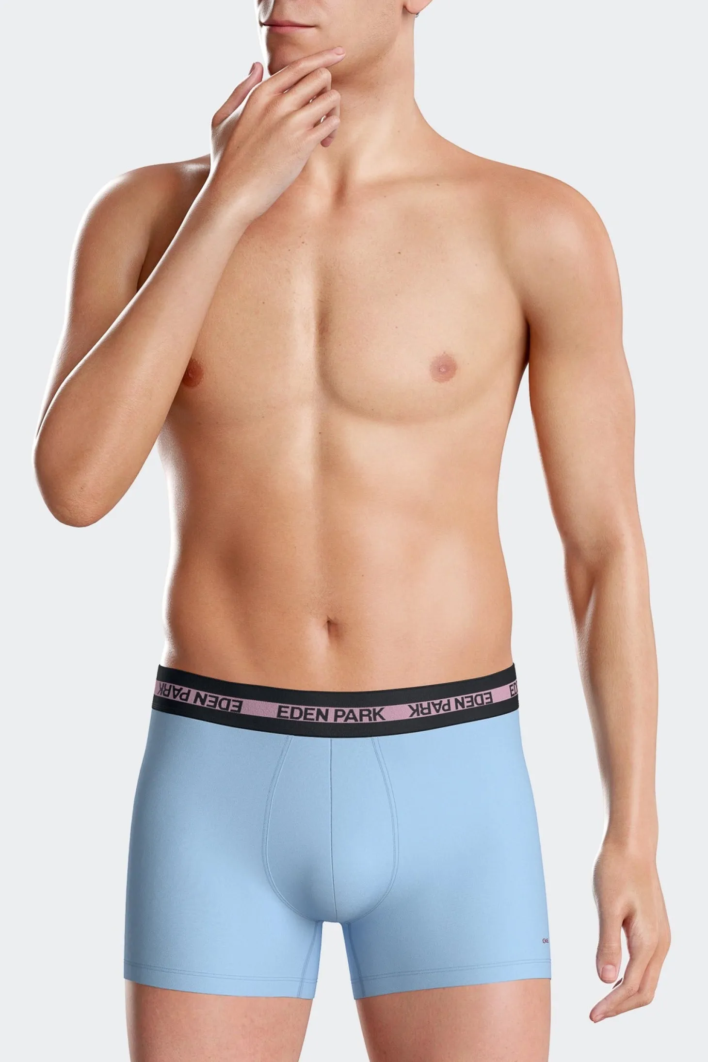 Boxer en coton stretch élastique taille siglé ciel