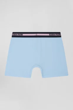 Boxer en coton stretch élastique taille siglé ciel