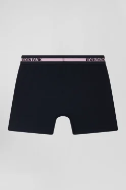 Boxer en coton stretch élastique taille siglé bleu marine
