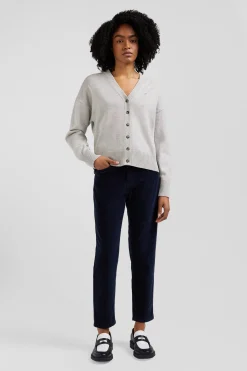 Cardigan en laine et coton gris coupe Relaxed
