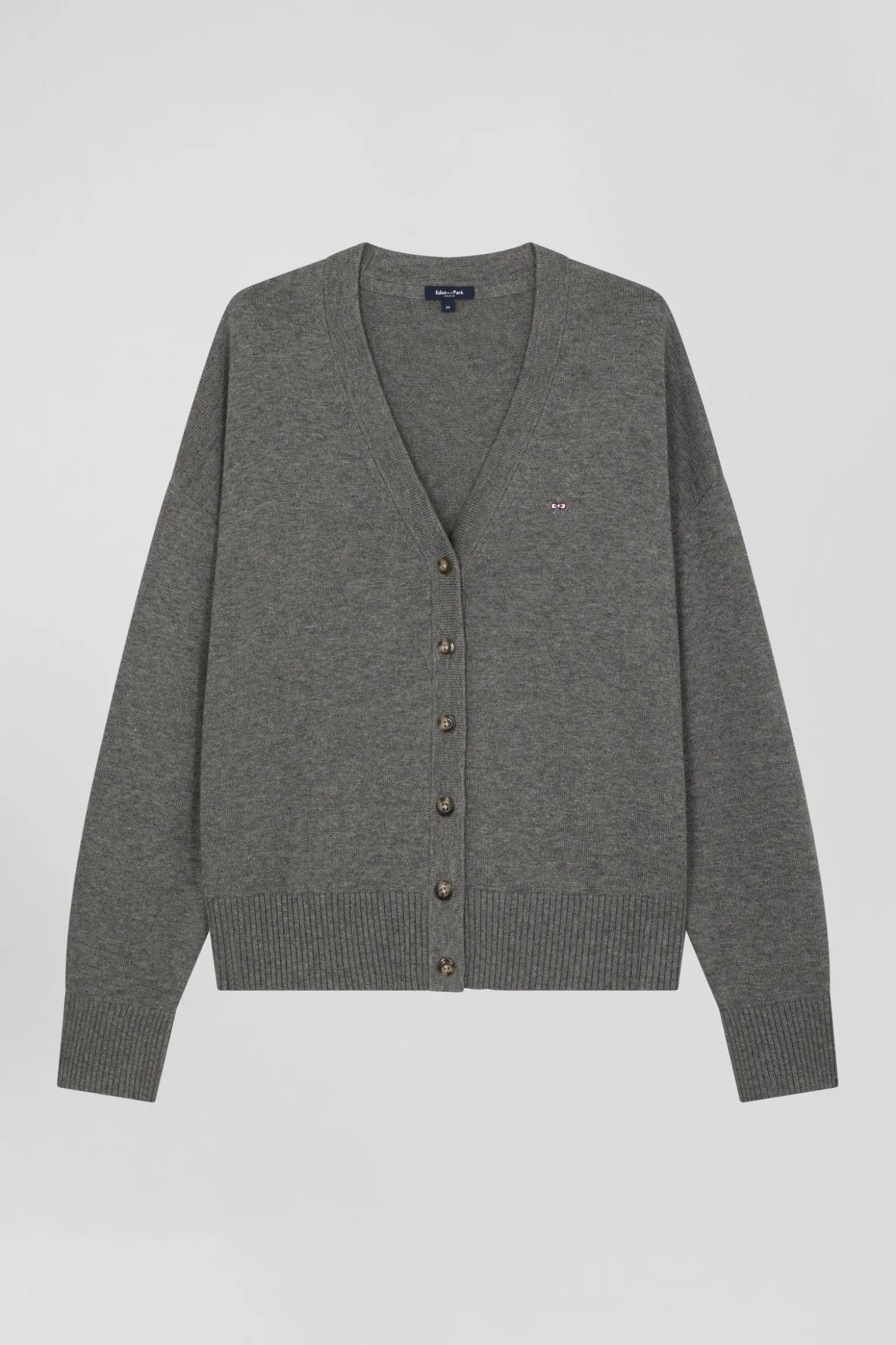 Cardigan en laine et coton gris chiné coupe Relaxed