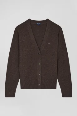 Cardigan en laine et coton marron coupe Relaxed