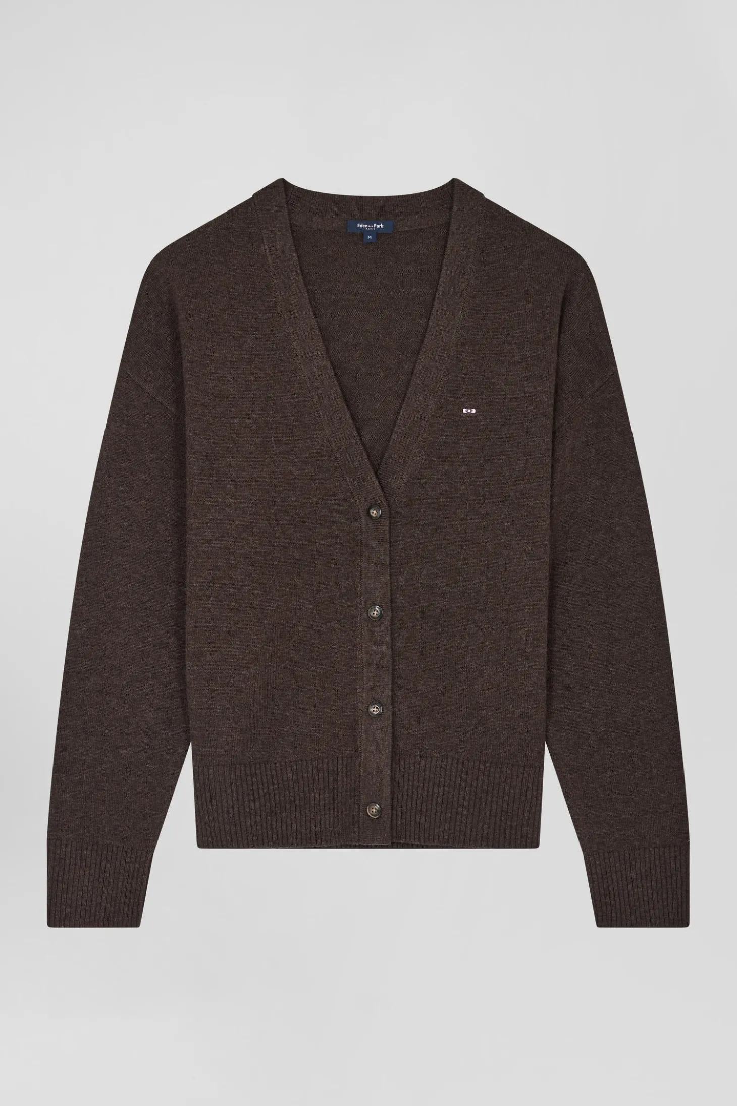 Cardigan en laine et coton marron coupe Relaxed