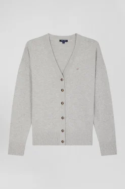 Cardigan en laine et coton gris coupe Relaxed