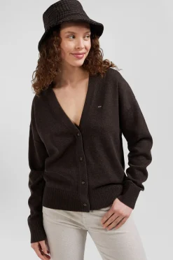 Cardigan en laine et coton marron coupe Relaxed