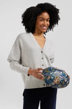 Cardigan en laine et coton gris coupe Relaxed