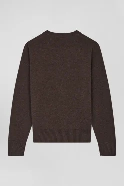 Cardigan en laine et coton marron coupe Relaxed