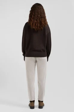 Cardigan en laine et coton marron coupe Relaxed